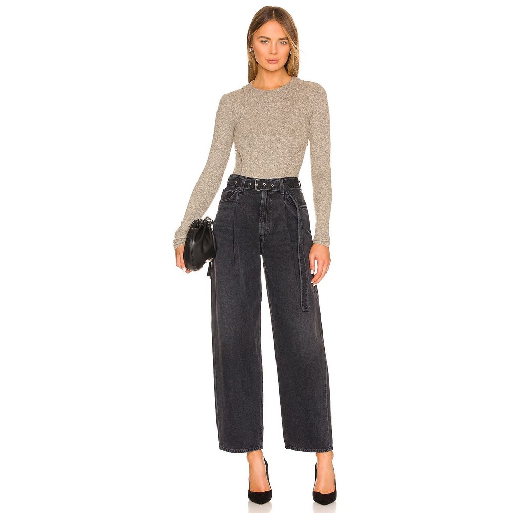 AGOLDE Belted Baggy High Waisted Wide Leg Jeans Washed Black 27